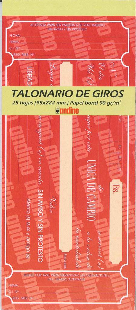 BLOCK DE GIROS 235 x 95 mm 25 HOJAS 