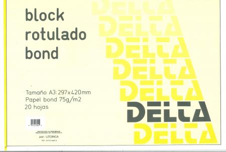 BLOCK DELTA ROTULADO DIN A3 PAPEL BOND x 20 HOJAS REF. 012106