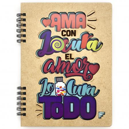 LIBRETA ESPIRAL 1/4 50 AMA CON LOCURA MOD1. LEP05018 