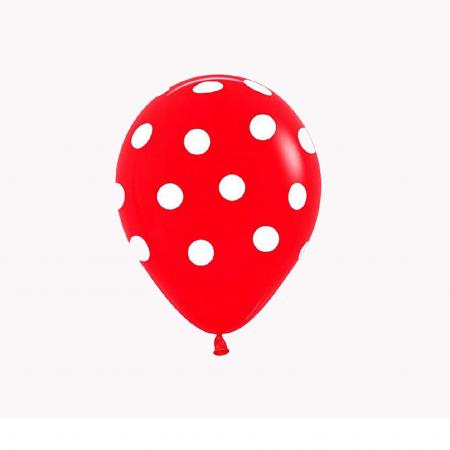 GLOBO LATEX 12' ROJO LUNARES BLANCOS 