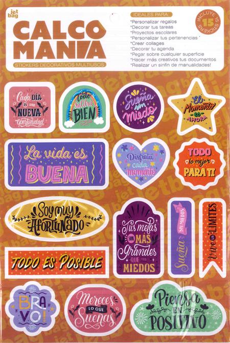 CALCOMANIA STICKERS DECORATIVOS MOTIVACION  x15 UNIDADES